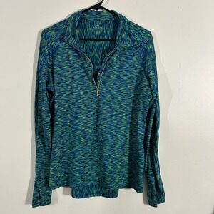 Athleta Quarter Zip Pullover Womens Large Blue Green Space Dye  Thumbhole